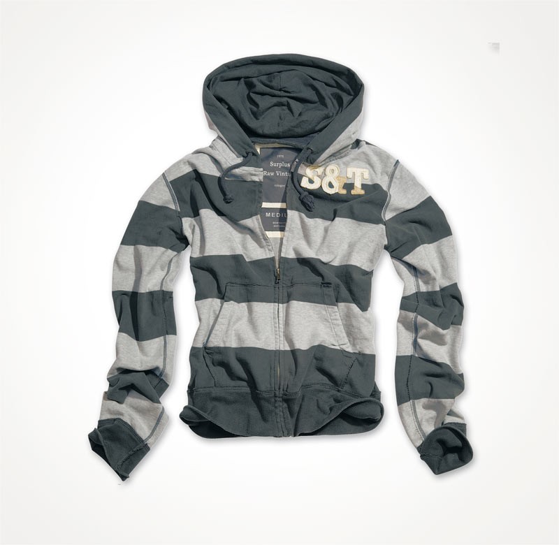      "Stripe Zipper Hoodie" Light Grey/Grey