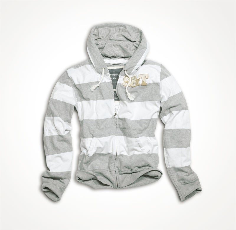      "Stripe Zipper Hoodie" White/Grey