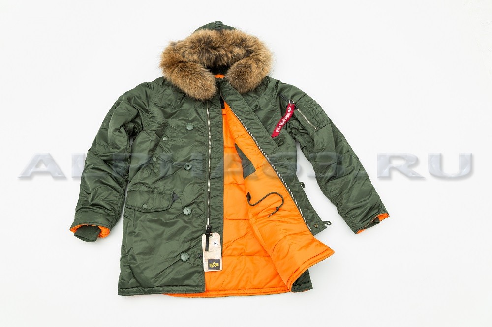   Slim Fit N-3B Sage Green/Orange Nat. Fur