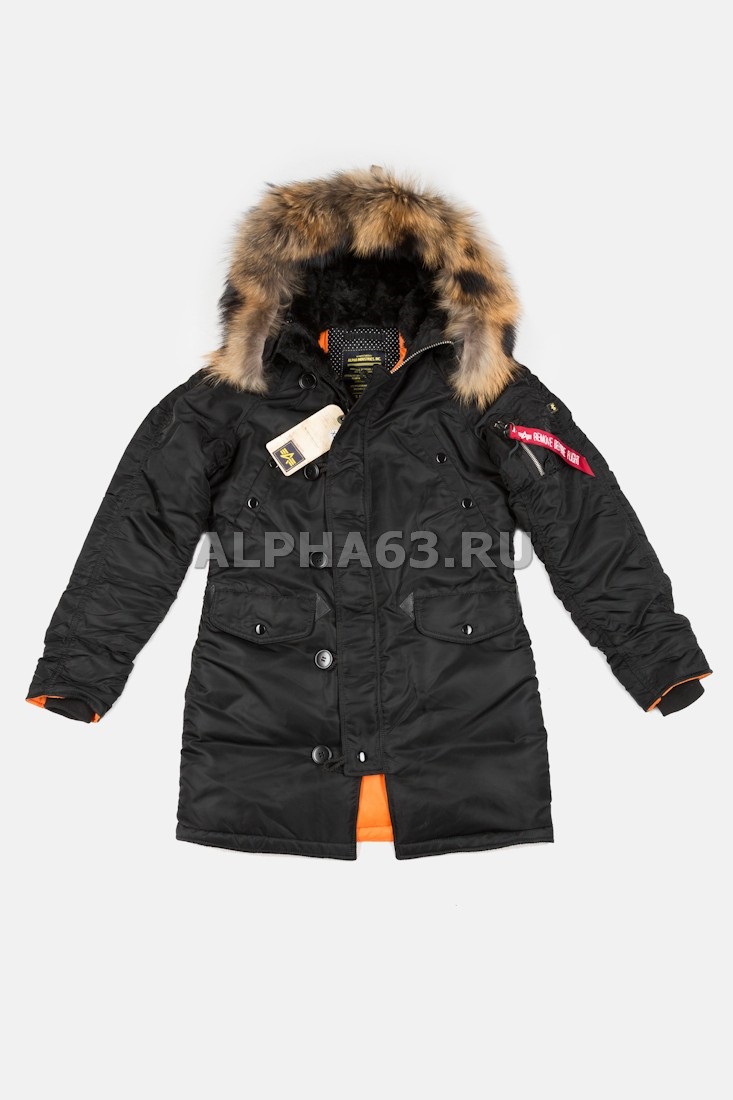   N-3B W Parka Black\Orange Nat.Fur