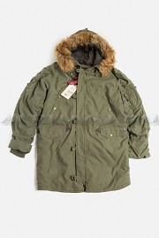  "Slim Fit N-3B Cotton Parka" Olive Green Alpha